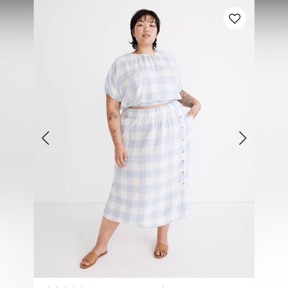 EUC Madewell linen-blend skirt set in blue/white gingham, size 3X